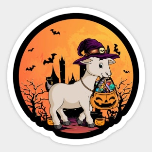 Halloween Goat With Witch Hat Pumpkin Candy Bucket Sticker